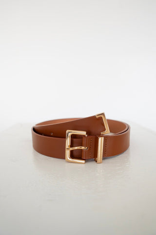 Classic Square Belt with Gold Accents in Cognac - Love Marlow