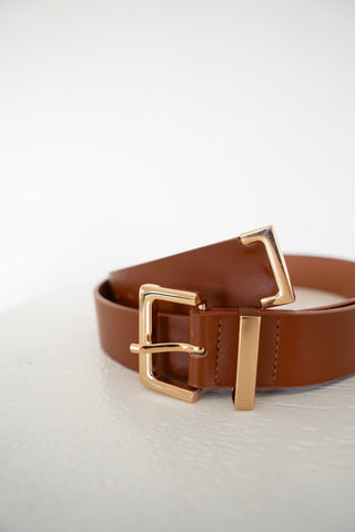 Classic Square Belt with Gold Accents in Cognac - Love Marlow
