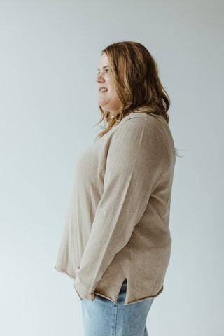 CLASSIC V - NECK SWEATER WITH RAW EDGE IN CHESTNUT - Love Marlow