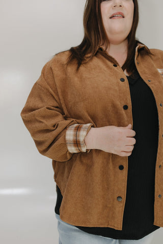 CORDUROY SHIRT WITH PLAID POCKET IN URBAN BRONZE - Love Marlow