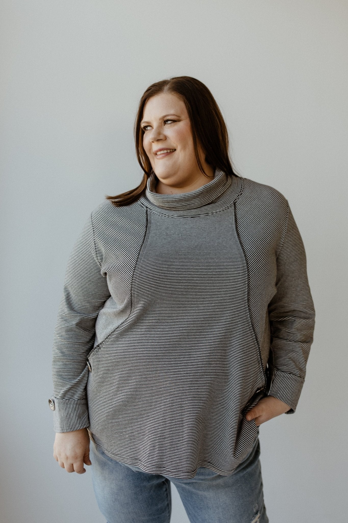 COWL NECK STRIPED LONG SLEEVE TUNIC - Love Marlow