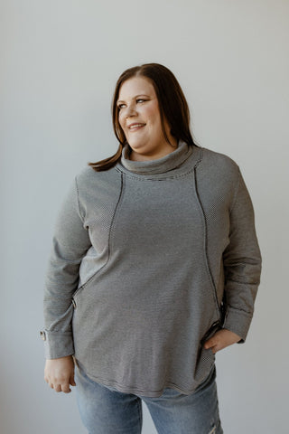 COWL NECK STRIPED LONG SLEEVE TUNIC - Love Marlow