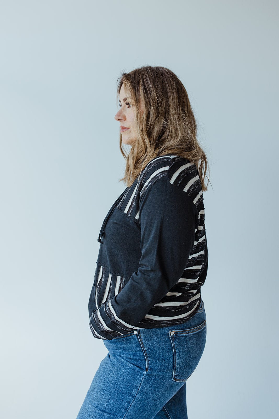 COWL NECK VARYING STRIPE TUNIC IN BLACK - Love Marlow