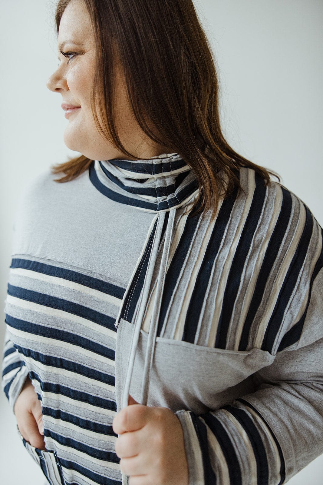 COWL NECK VARYING STRIPE TUNIC IN GREY - Love Marlow