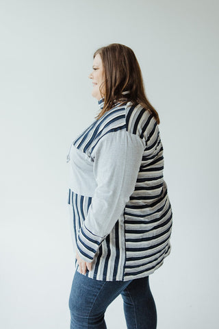 COWL NECK VARYING STRIPE TUNIC IN GREY - Love Marlow