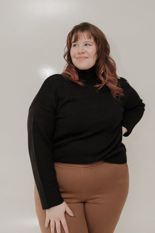 Cozy Mock - Neck Button Shoulder Sweater – Black - Love Marlow