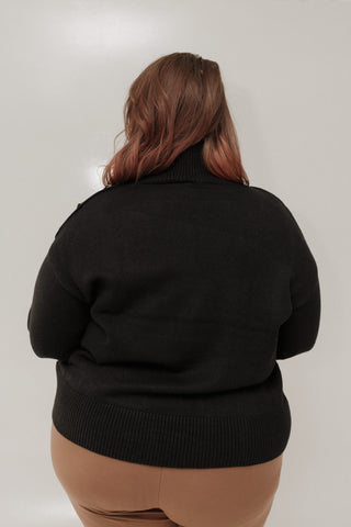 Cozy Mock - Neck Button Shoulder Sweater – Black - Love Marlow