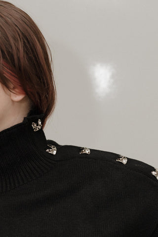 Cozy Mock - Neck Button Shoulder Sweater – Black - Love Marlow