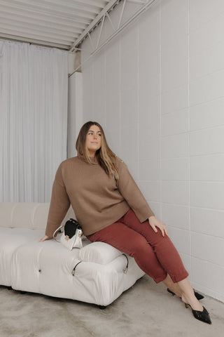 Cozy Mock - Neck Button Shoulder Sweater – Rich Sand - Love Marlow