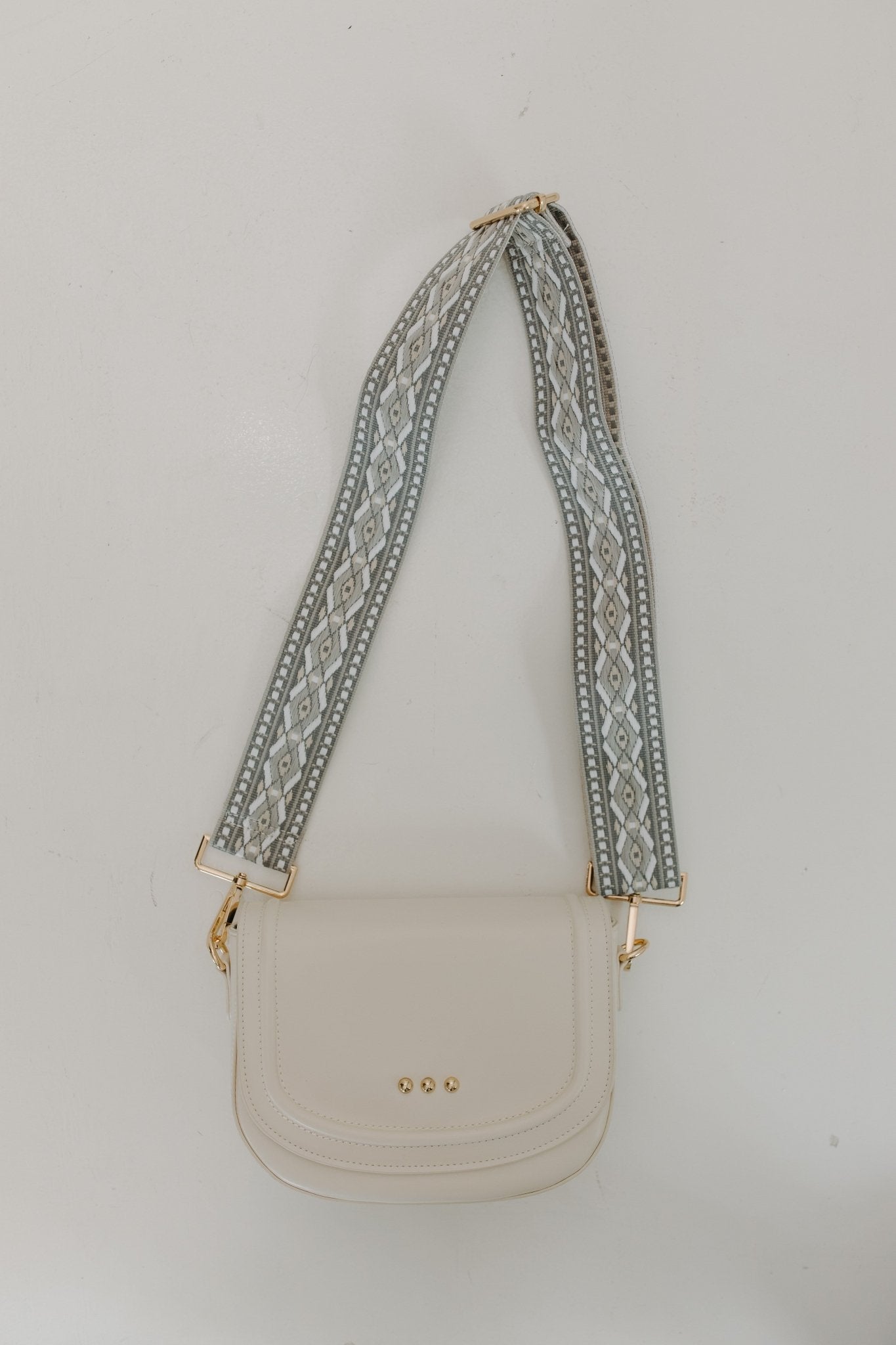 CREAM CONVERTIBLE SADDLE CROSSBODY BAG VEGAN LEATHER WITH GUITAR STRAP - Love Marlow