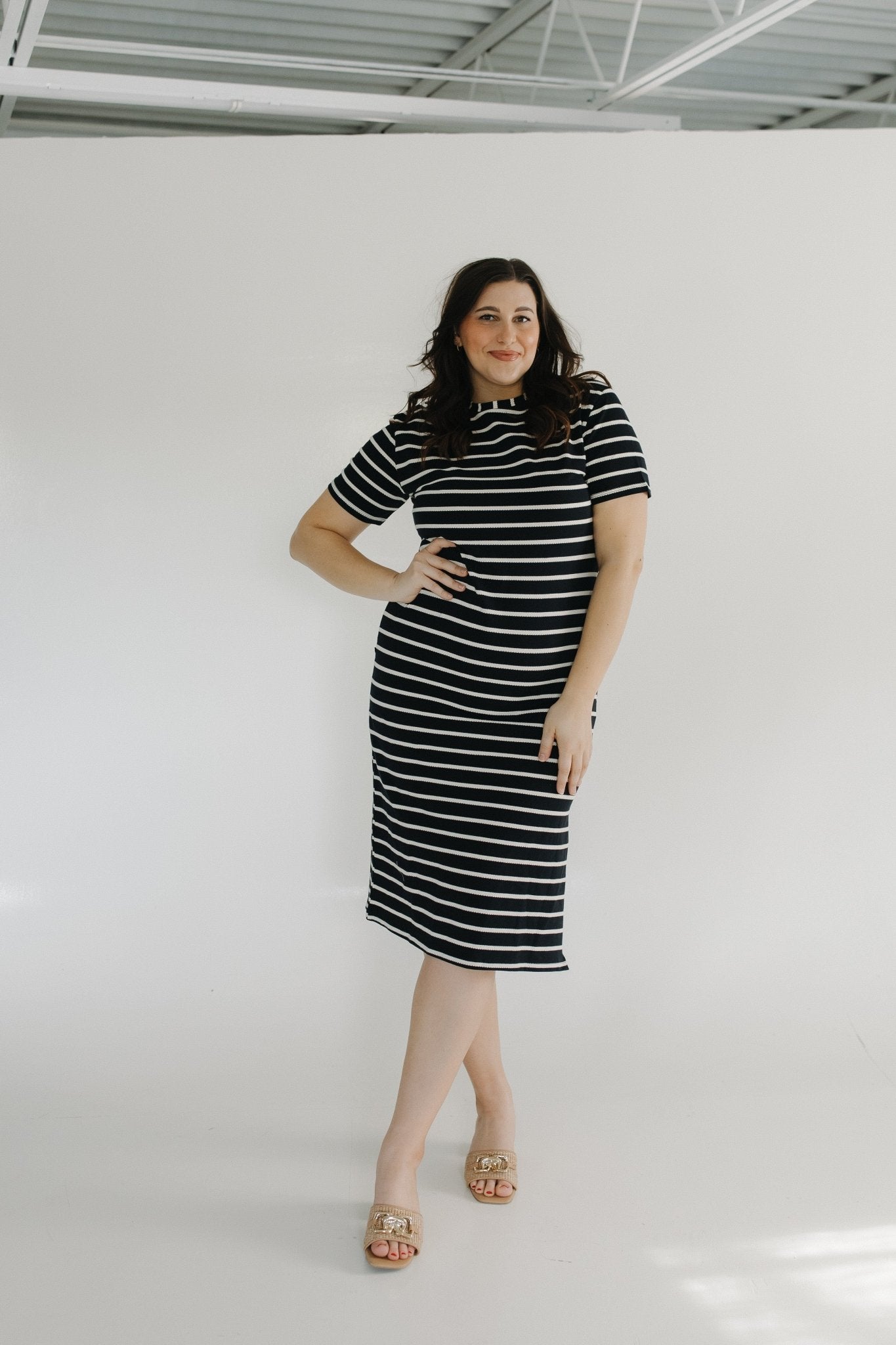 CREAM STRIPED BLACK T - SHIRT DRESS - Love Marlow