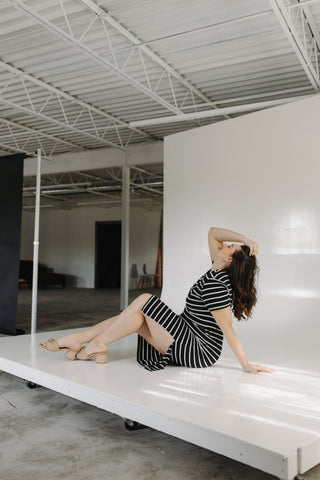 CREAM STRIPED BLACK T - SHIRT DRESS - Love Marlow