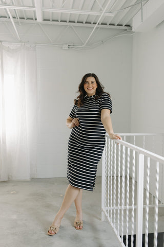 CREAM STRIPED BLACK T - SHIRT DRESS - Love Marlow