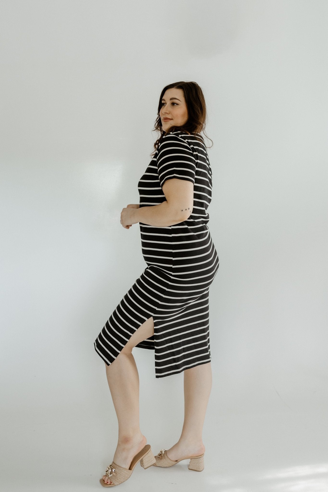 CREAM STRIPED BLACK T - SHIRT DRESS - Love Marlow