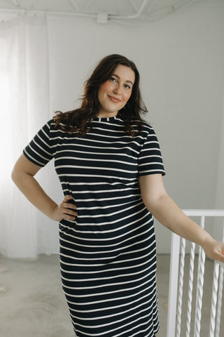 CREAM STRIPED BLACK T - SHIRT DRESS - Love Marlow