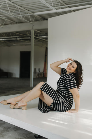 CREAM STRIPED BLACK T - SHIRT DRESS - Love Marlow