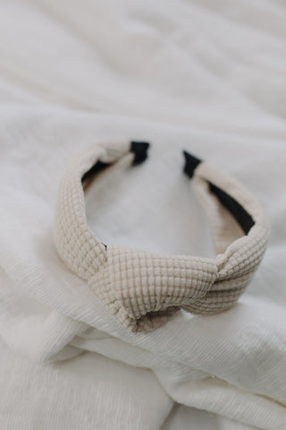 CREAM WAFFLE TEXTURE HEADBAND WITH KNOT - EVERYDAY TEXTURED HAIR ACCESSORY - Love Marlow