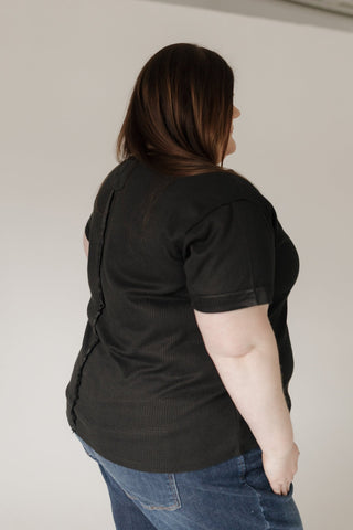 Crew Neck Rolled Cuff Thermal Tee – Black - Love Marlow