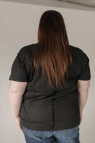 Crew Neck Rolled Cuff Thermal Tee – Black - Love Marlow