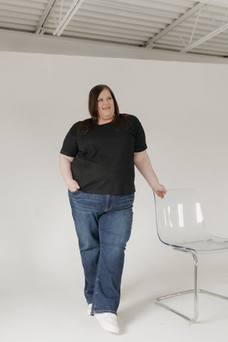 Crew Neck Rolled Cuff Thermal Tee – Black - Love Marlow