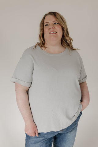 Crew Neck Rolled Cuff Thermal Tee – Pearl Grey - Love Marlow