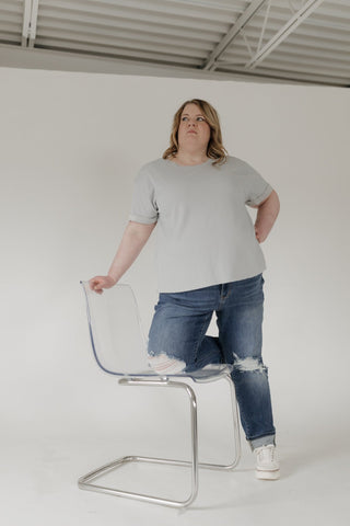 Crew Neck Rolled Cuff Thermal Tee – Pearl Grey - Love Marlow