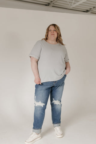 Crew Neck Rolled Cuff Thermal Tee – Pearl Grey - Love Marlow