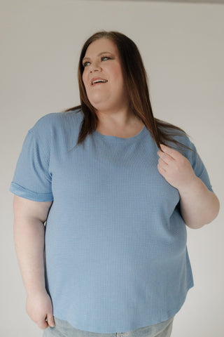 Crew Neck Rolled Cuff Thermal Tee – Sky Blue - Love Marlow