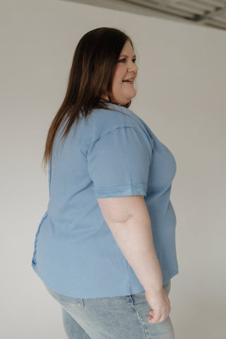 Crew Neck Rolled Cuff Thermal Tee – Sky Blue - Love Marlow