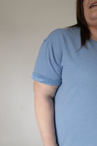 Crew Neck Rolled Cuff Thermal Tee – Sky Blue - Love Marlow