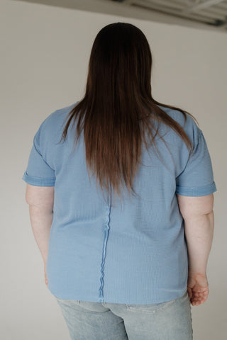 Crew Neck Rolled Cuff Thermal Tee – Sky Blue - Love Marlow