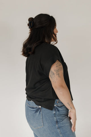 Crew Neck Thermal Dolman Tee with Front Pocket – Black - Love Marlow