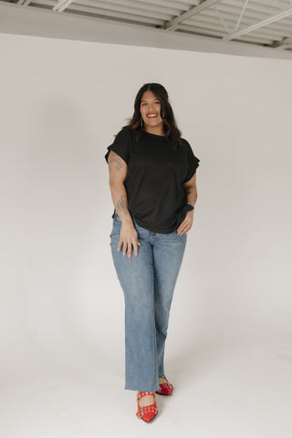 Crew Neck Thermal Dolman Tee with Front Pocket – Black - Love Marlow