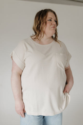 Crew Neck Thermal Dolman Tee with Front Pocket – Sand - Love Marlow