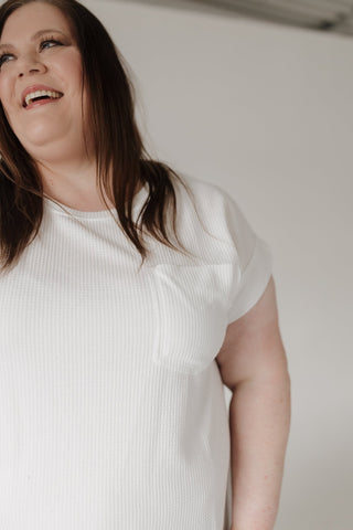 Crew Neck Thermal Dolman Tee with Front Pocket – Sun Kissed Ecru - Love Marlow