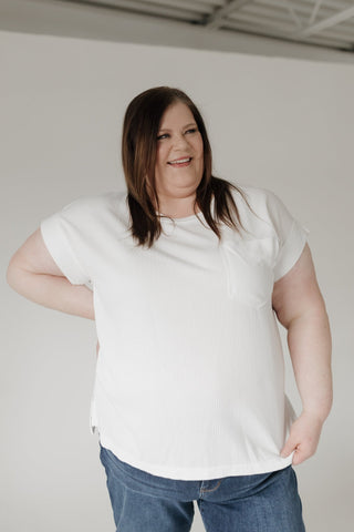 Crew Neck Thermal Dolman Tee with Front Pocket – Sun Kissed Ecru - Love Marlow