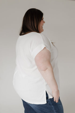 Crew Neck Thermal Dolman Tee with Front Pocket – Sun Kissed Ecru - Love Marlow