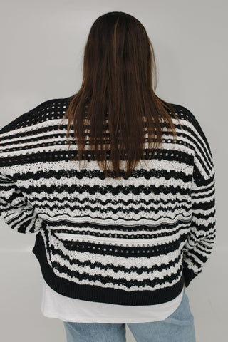 CROCHET BUTTON - UP CARDIGAN WITH RETRO STRIPES - Love Marlow