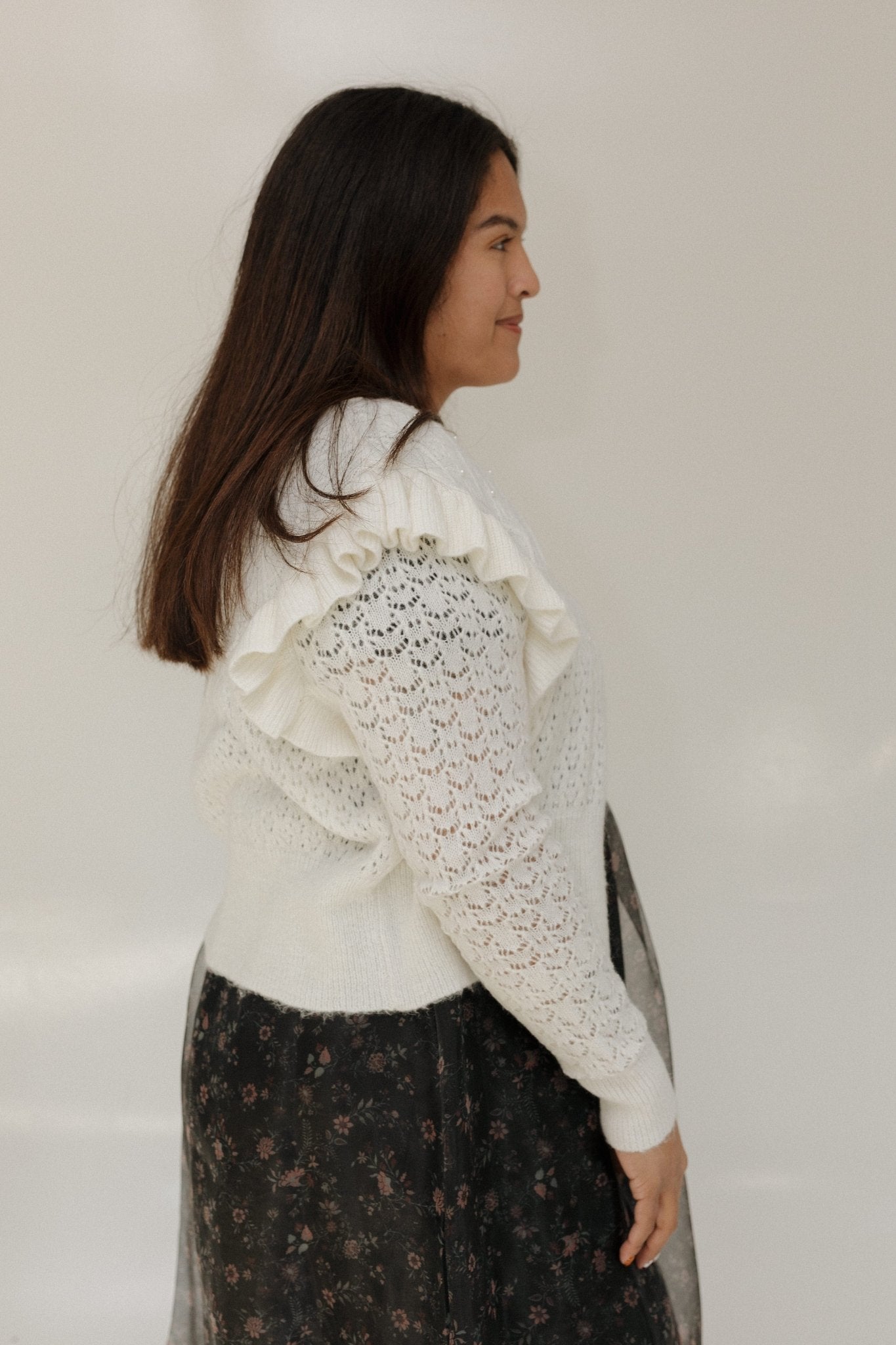 CROCHET CARDIGAN WITH RUFFLE SLEEVES - Love Marlow
