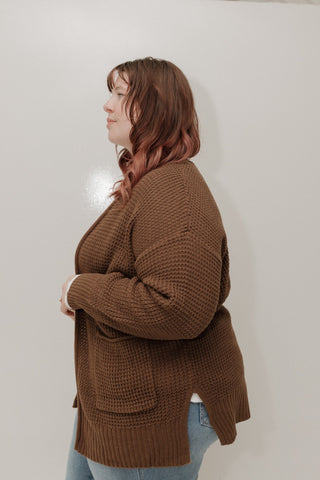 CROCHET KNIT OPEN FRONT CARDIGAN – BARK - Love Marlow