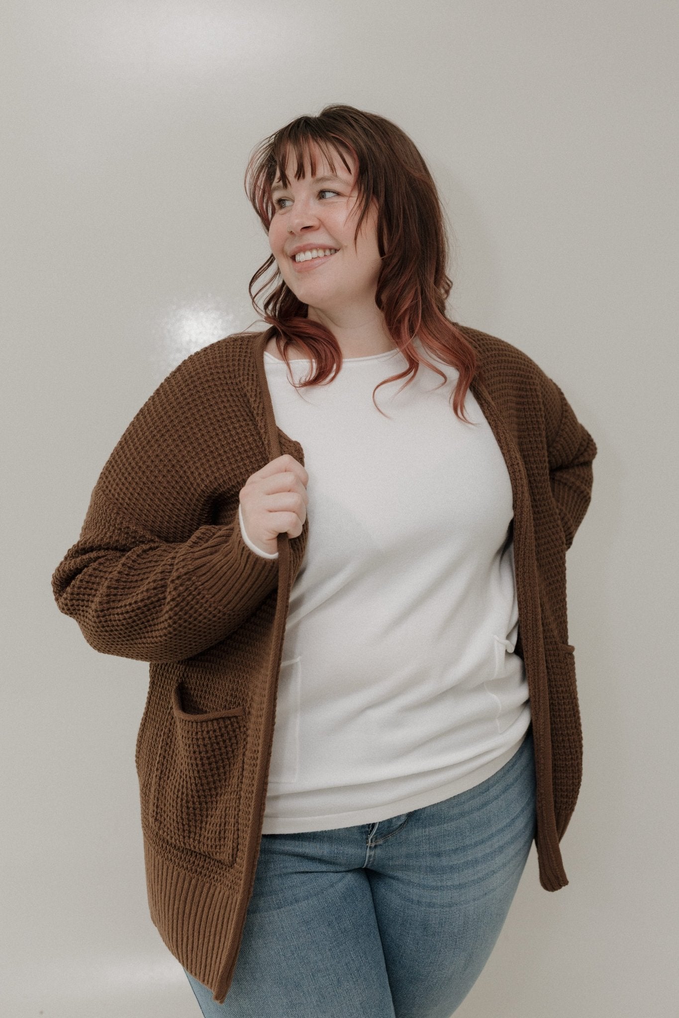 CROCHET KNIT OPEN FRONT CARDIGAN – BARK - Love Marlow