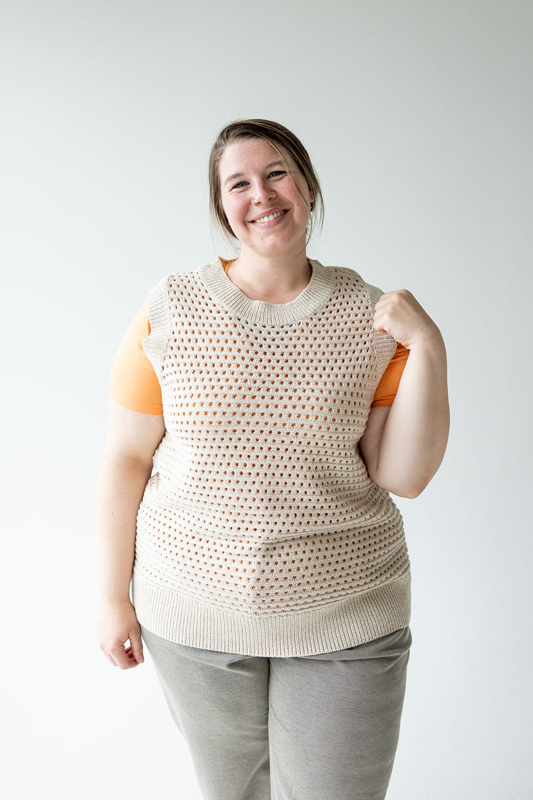 CROCHET KNIT SWEATER VEST IN CREAM - Love Marlow