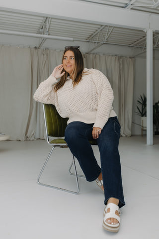 CROCHET OPEN WEAVE LONG - SLEEVE ZIP PULLOVER - Love Marlow