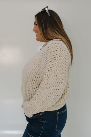 CROCHET OPEN WEAVE LONG - SLEEVE ZIP PULLOVER - Love Marlow