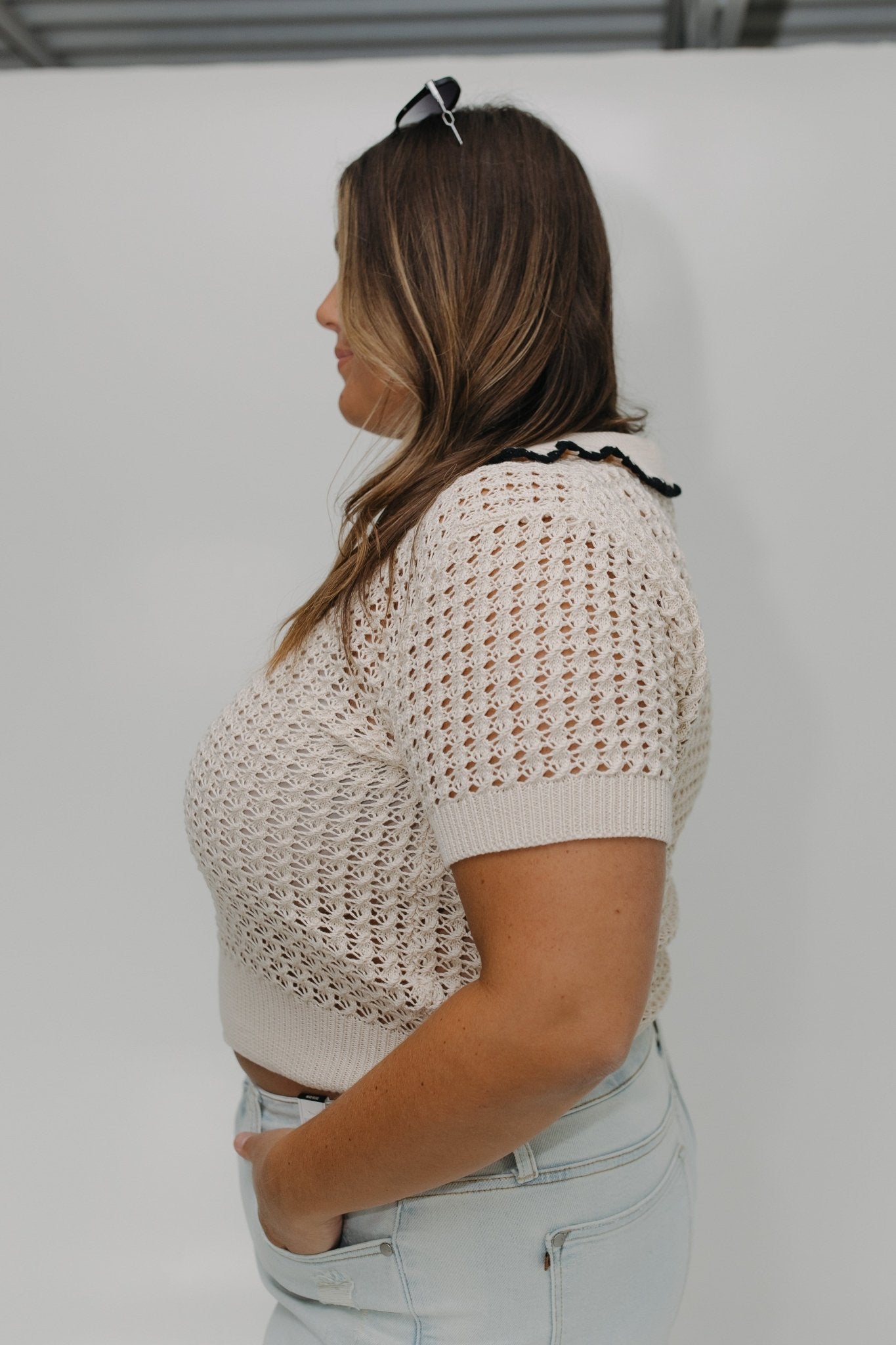 CROCHET PULLOVER WITH COLLAR DETAIL - Love Marlow