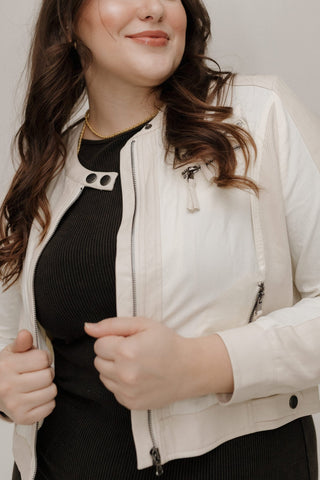 Cropped Faux Leather Moto Jacket – Cream - Love Marlow