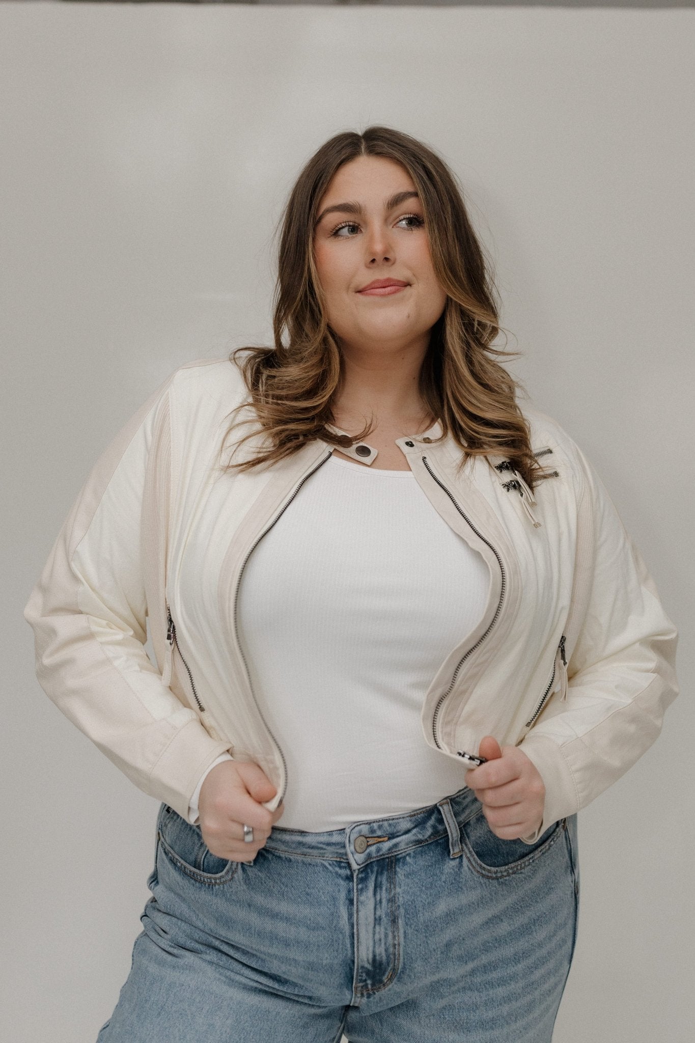 Cropped Faux Leather Moto Jacket – Cream - Love Marlow