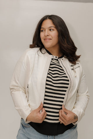 Cropped Faux Leather Moto Jacket – Cream - Love Marlow