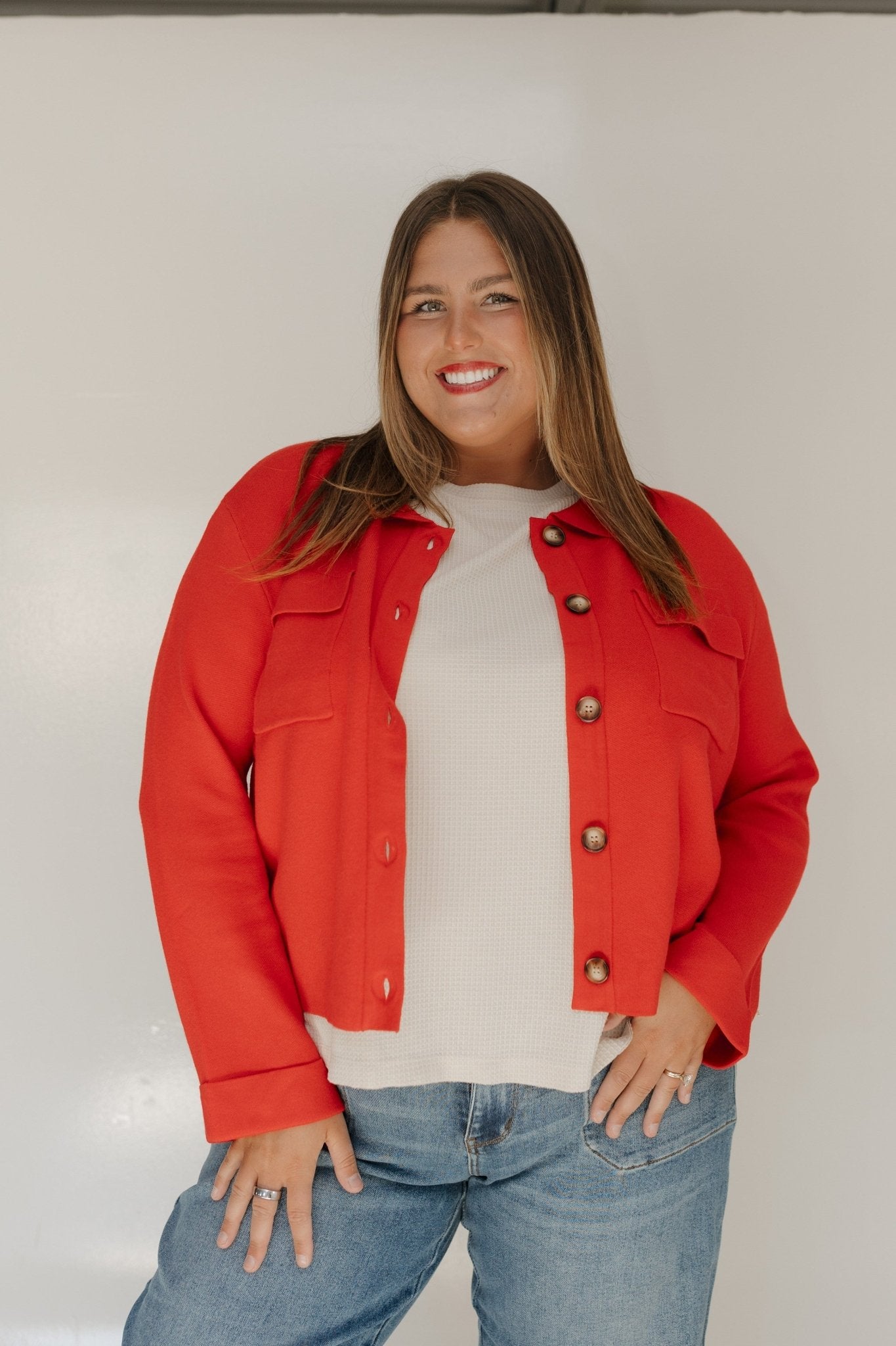 CROPPED KNIT JACKET IN RED - Love Marlow