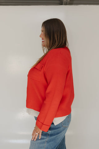 CROPPED KNIT JACKET IN RED - Love Marlow